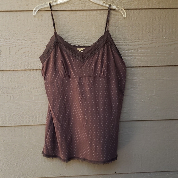 American Eagle Outfitters Tops - American Eagle brown dot lace trim cami XXL